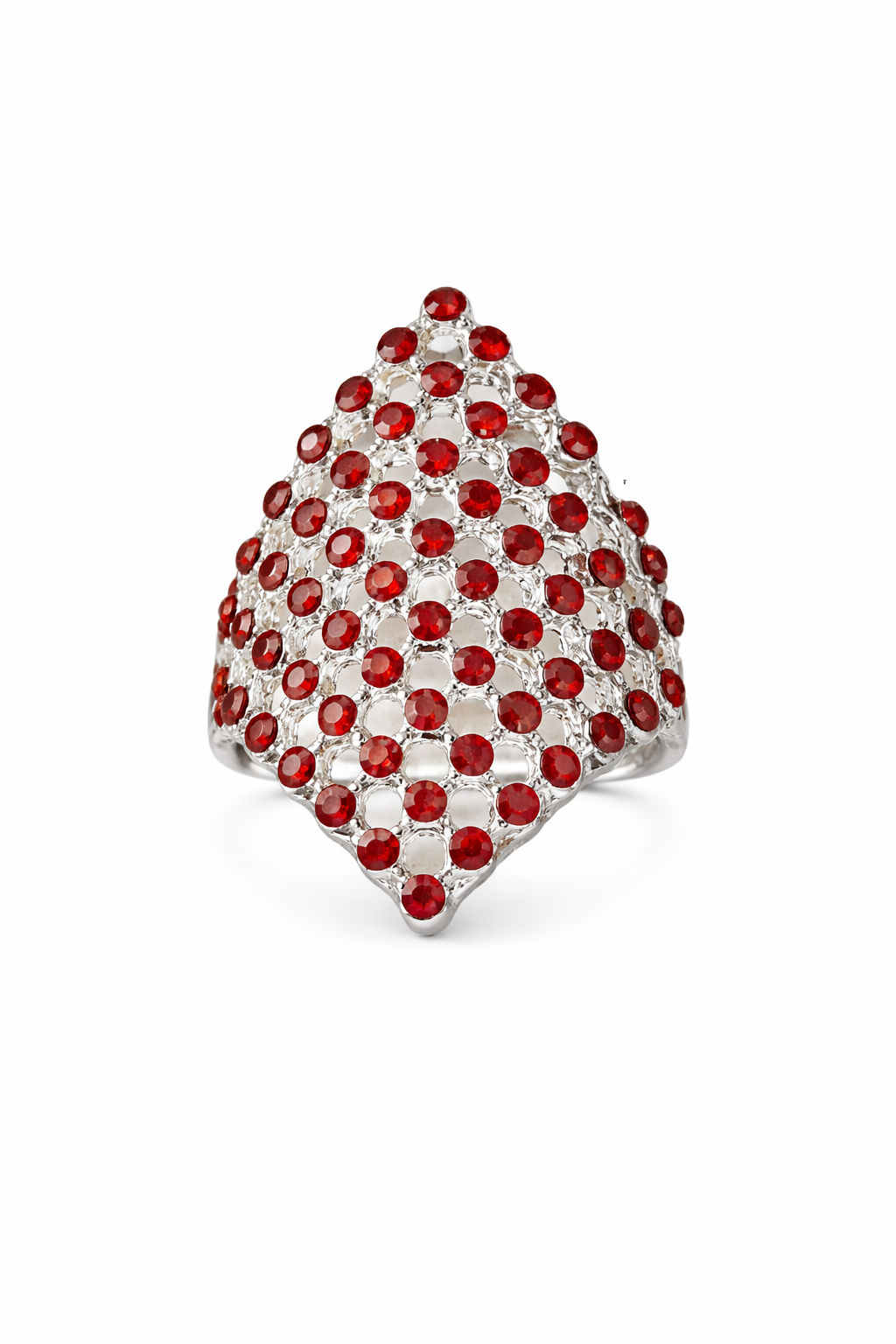 Red Crystal Diamond Shape Statement Cocktail Ring for Women