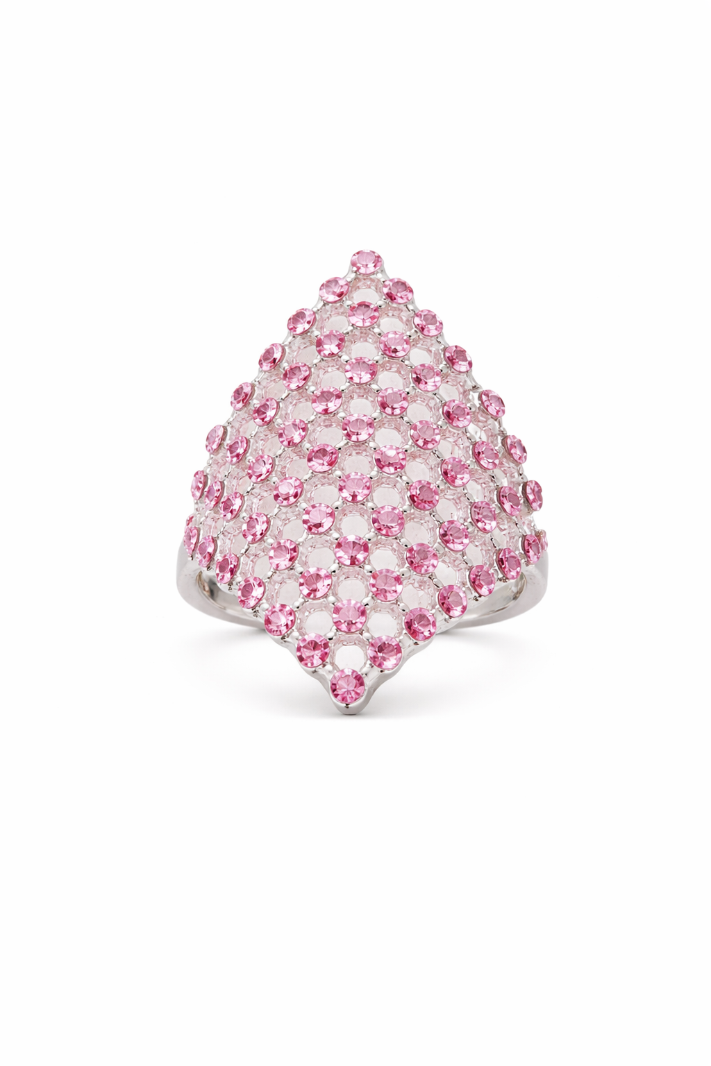 Pink Crystal Diamond Shape Statement Cocktail Ring for Women