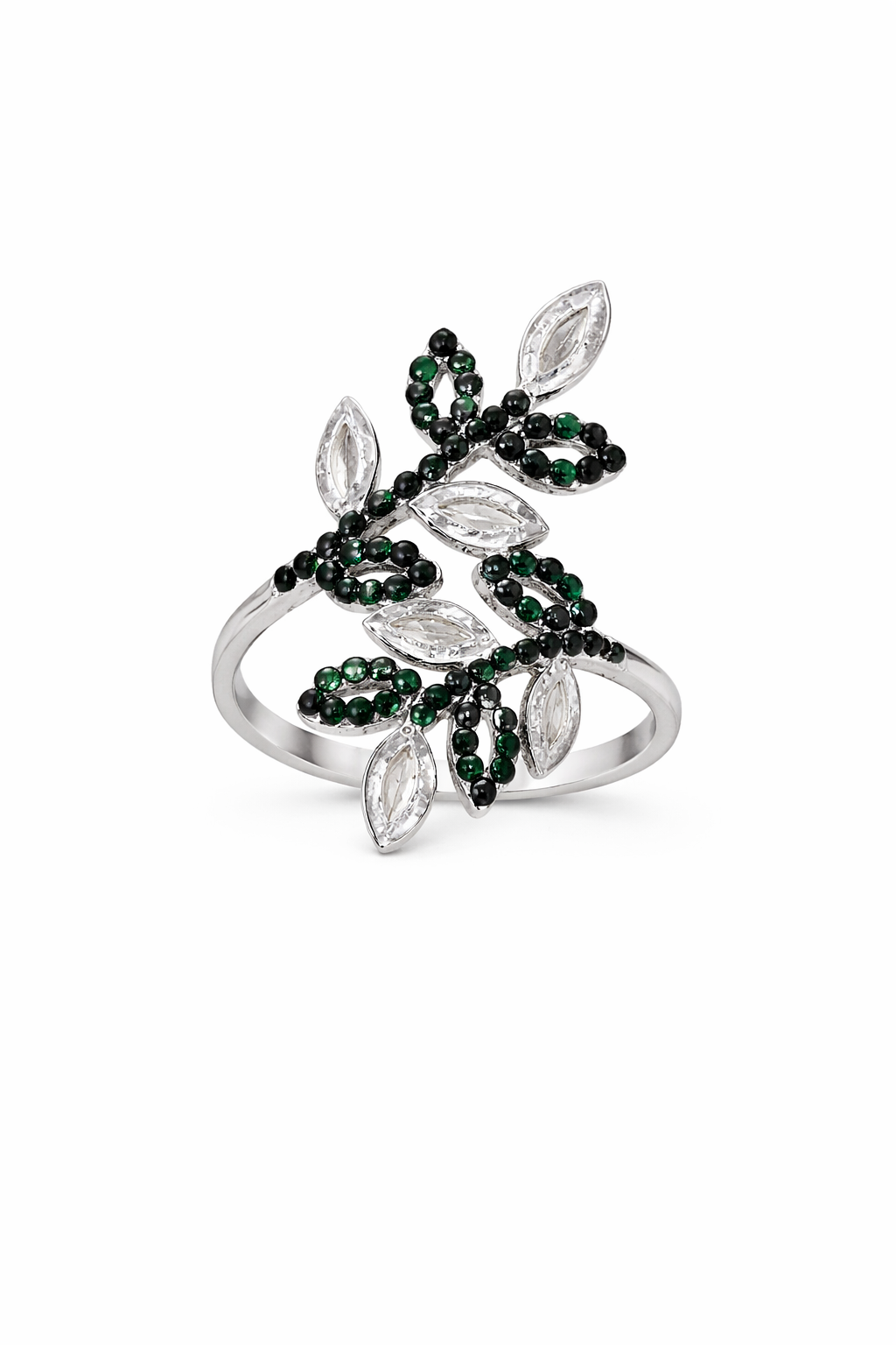 Green Leaf Design Crystal Statement Ring for Women