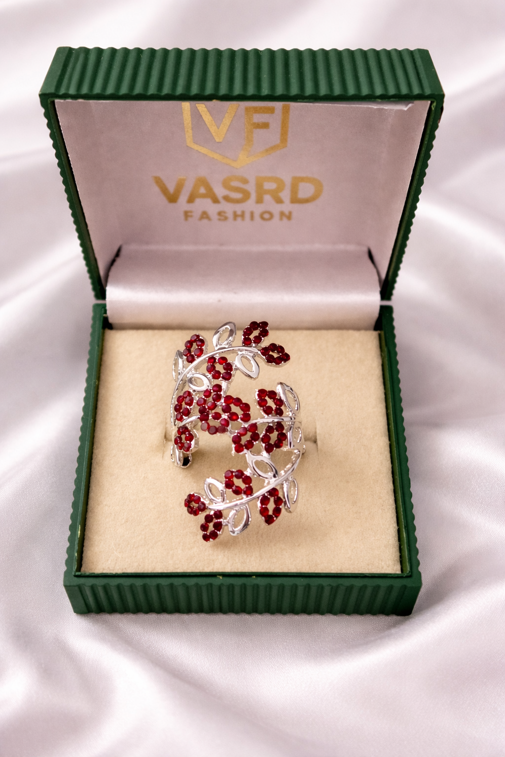 Elegant Ruby Red Floral Vine Wrap Ring for Women
