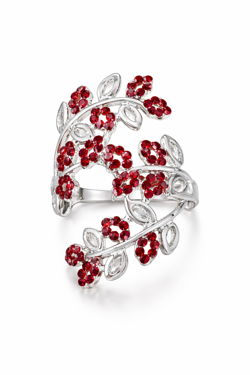 Elegant Ruby Red Floral Vine Wrap Ring for Women