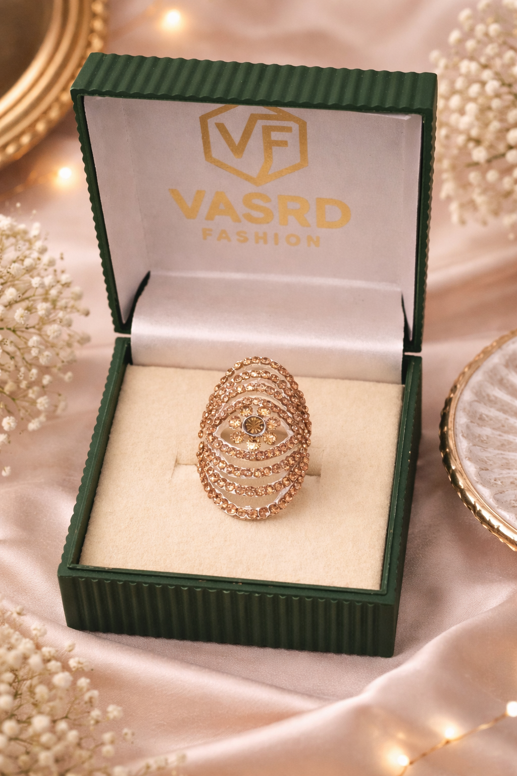 Elegant Rose Gold Champagne Crystal Spiral Statement Ring for Women