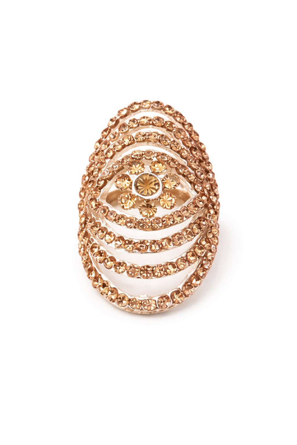 Elegant Rose Gold Champagne Crystal Spiral Statement Ring for Women