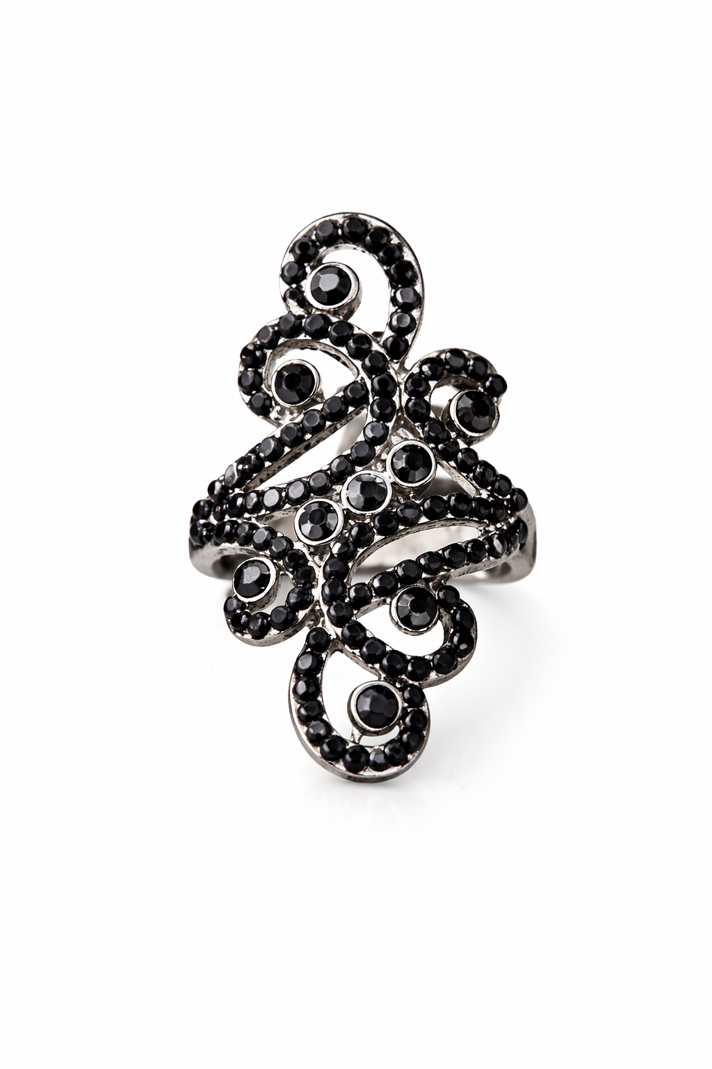 Black Crystal Swirl Statement Ring for Women