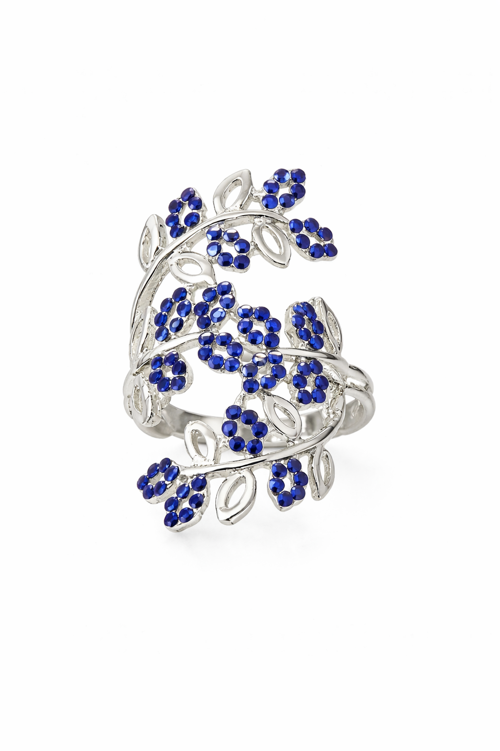 Blue Floral Vine Crystal Statement Ring