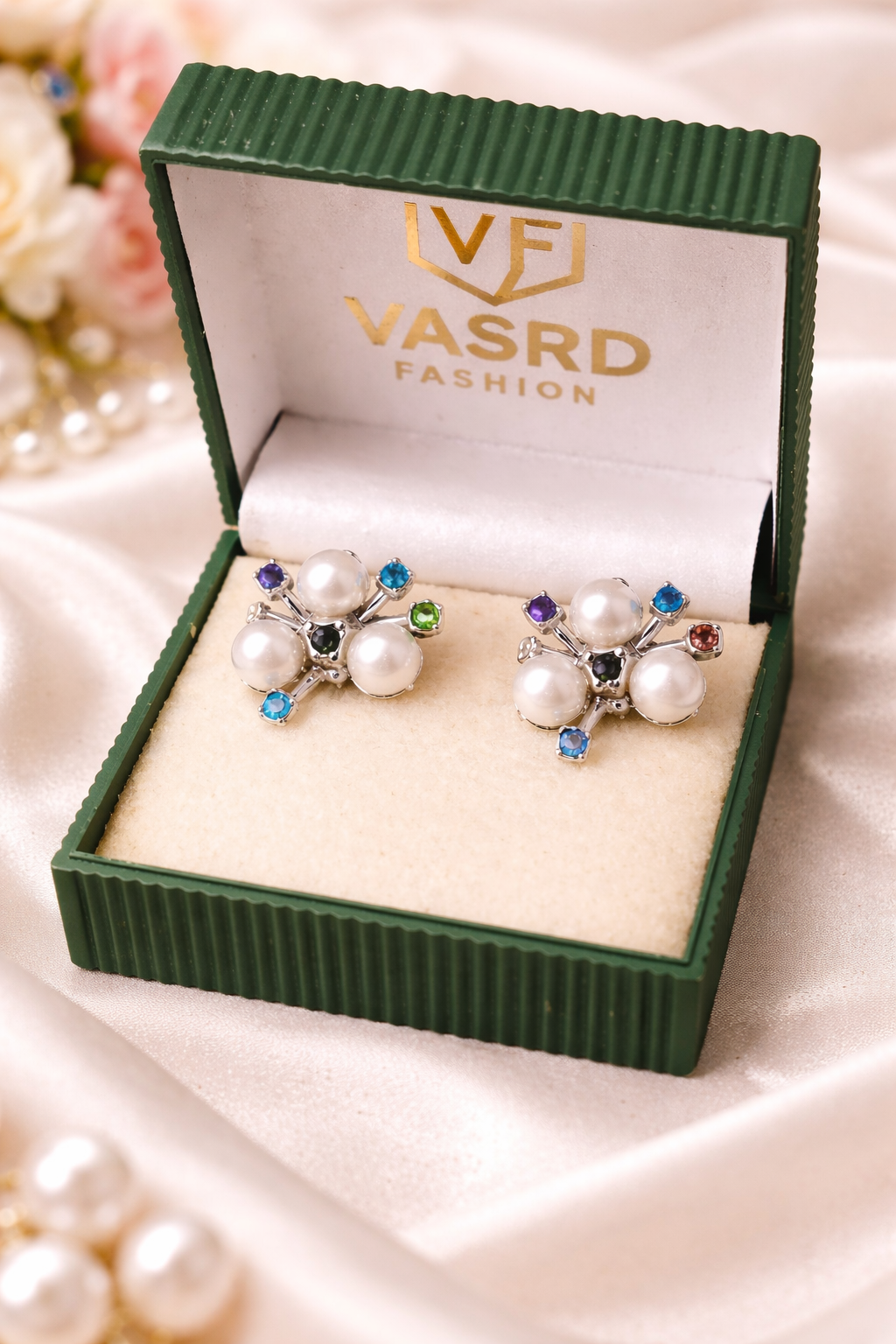 Elegant Multicolor Pearl Cluster Stud Earrings for Women