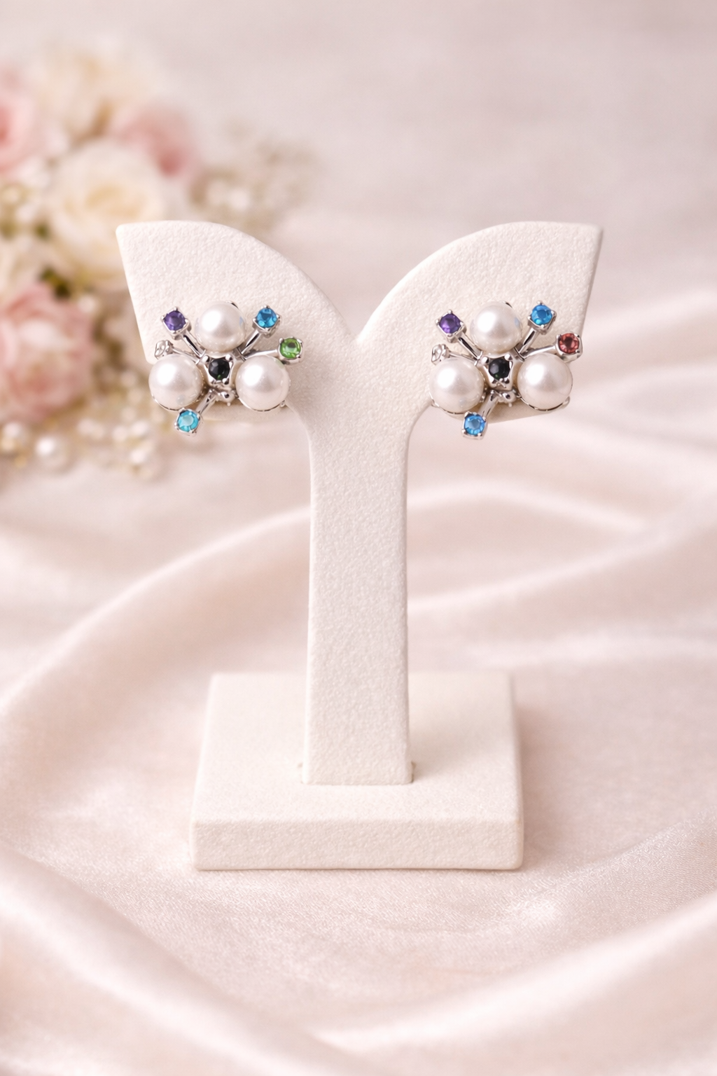 Elegant Multicolor Pearl Cluster Stud Earrings for Women