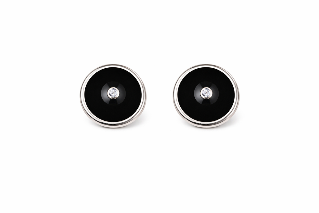 Minimalist Black Round Stud Earrings with Center Stone
