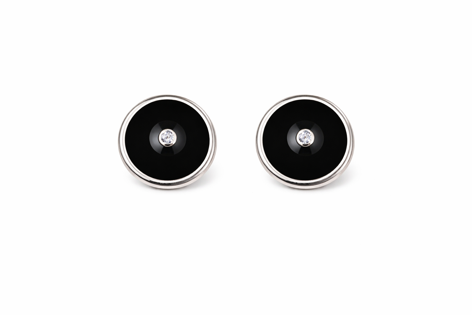 Minimalist Black Round Stud Earrings with Center Stone