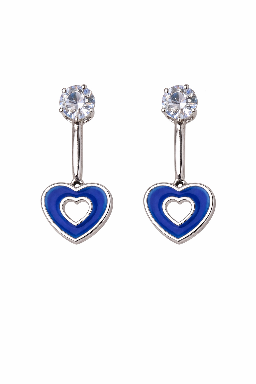 Blue Heart Drop Earrings with Crystal Studs