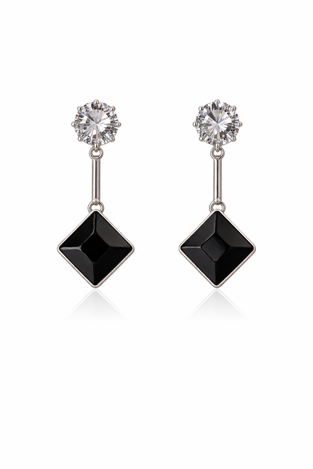 Black Square Drop Earrings with Crystal Studs