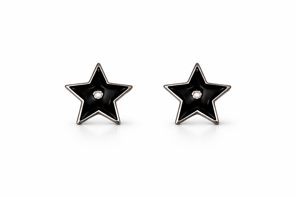 Elegant Black Star Stud Earrings with Center Stone