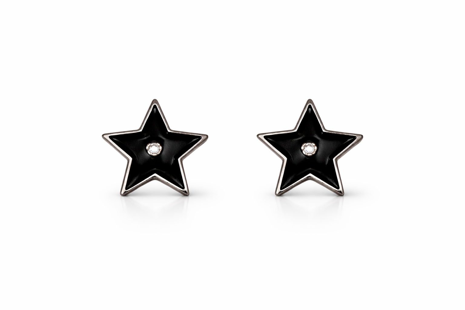 Elegant Black Star Stud Earrings with Center Stone