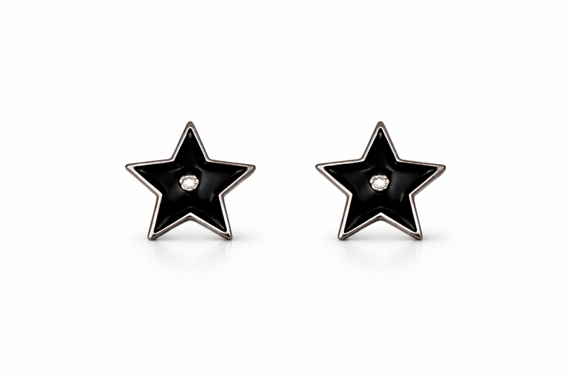 Elegant Black Star Stud Earrings with Center Stone