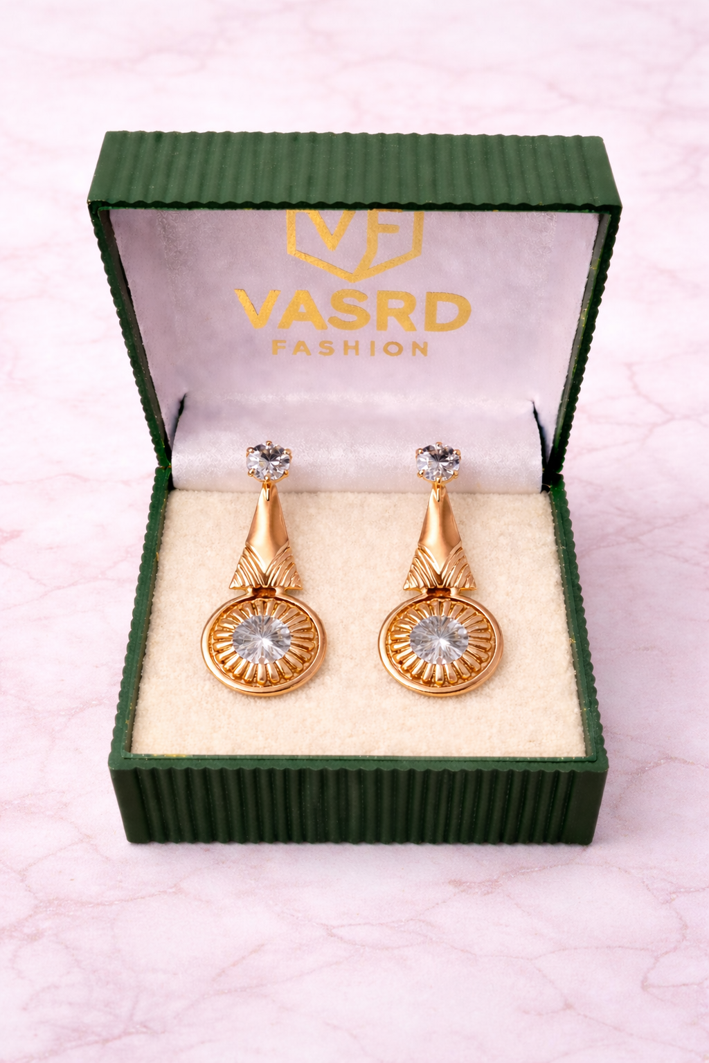 Rose Gold Sunburst Crystal Drop Earrings for Women