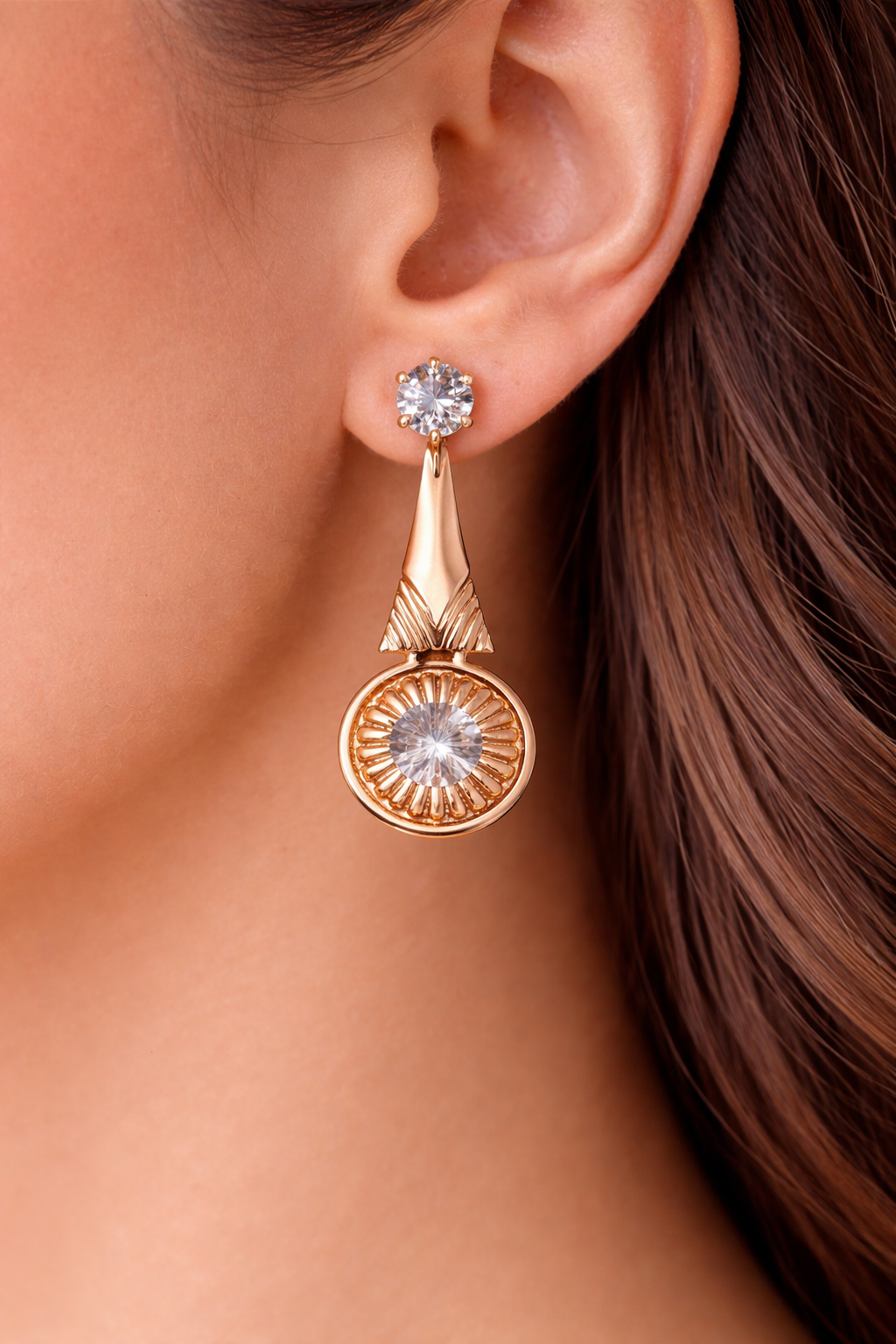 Rose Gold Sunburst Crystal Drop Earrings for Women