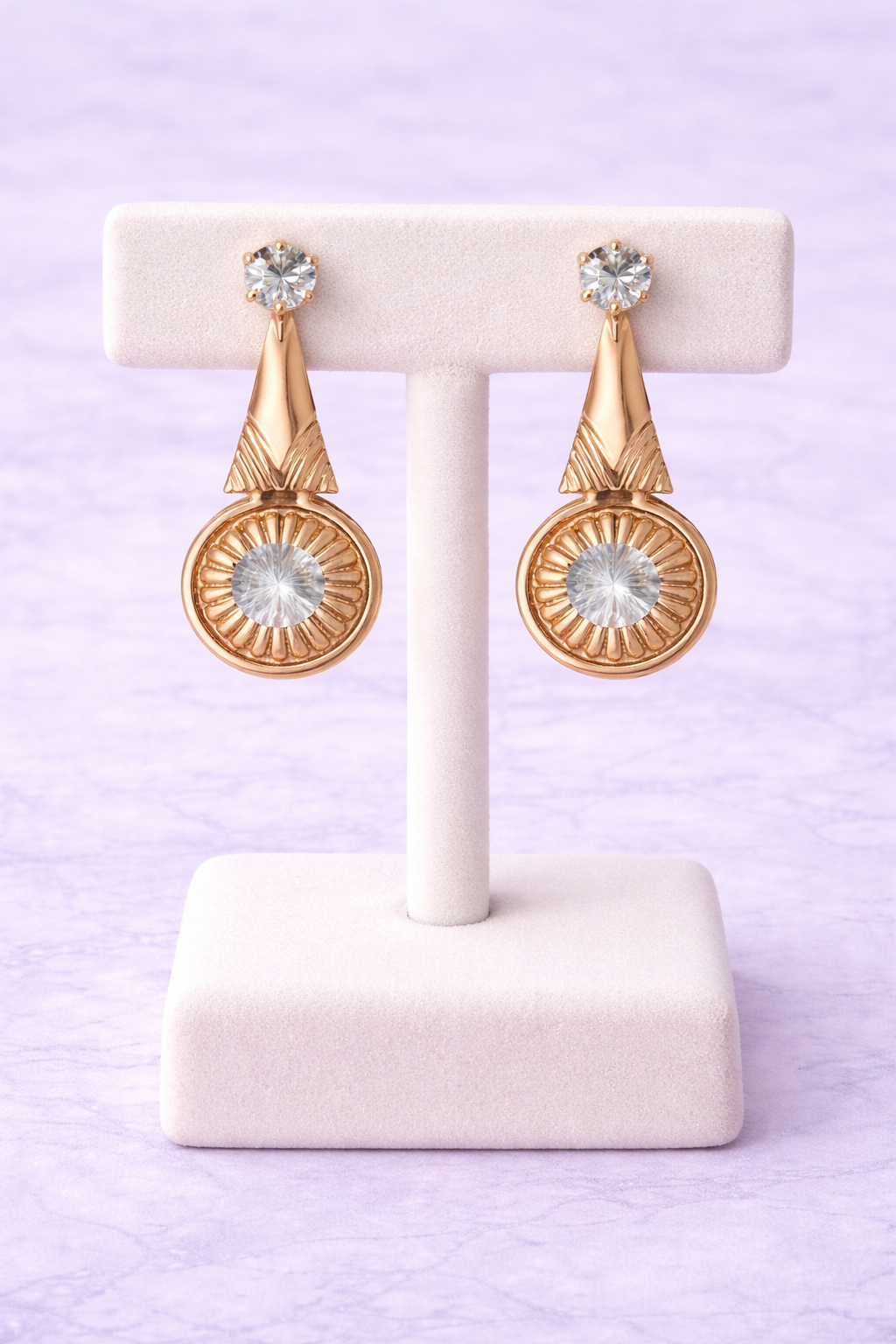 Rose Gold Sunburst Crystal Drop Earrings for Women