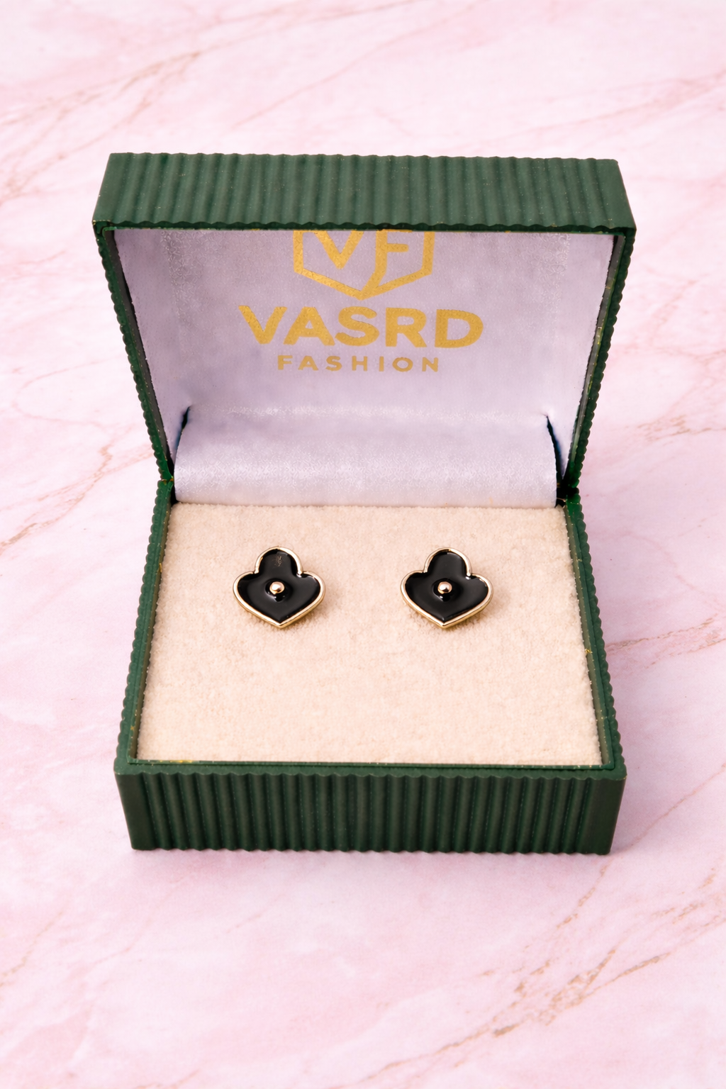 Black Heart Enamel Stud Earrings for Women