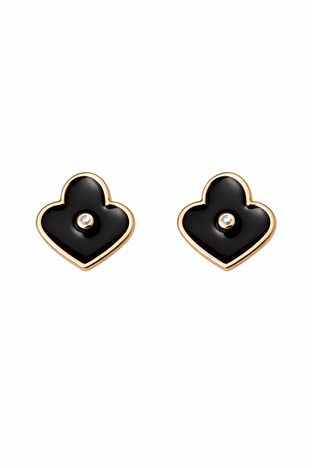 Black Heart Enamel Stud Earrings for Women