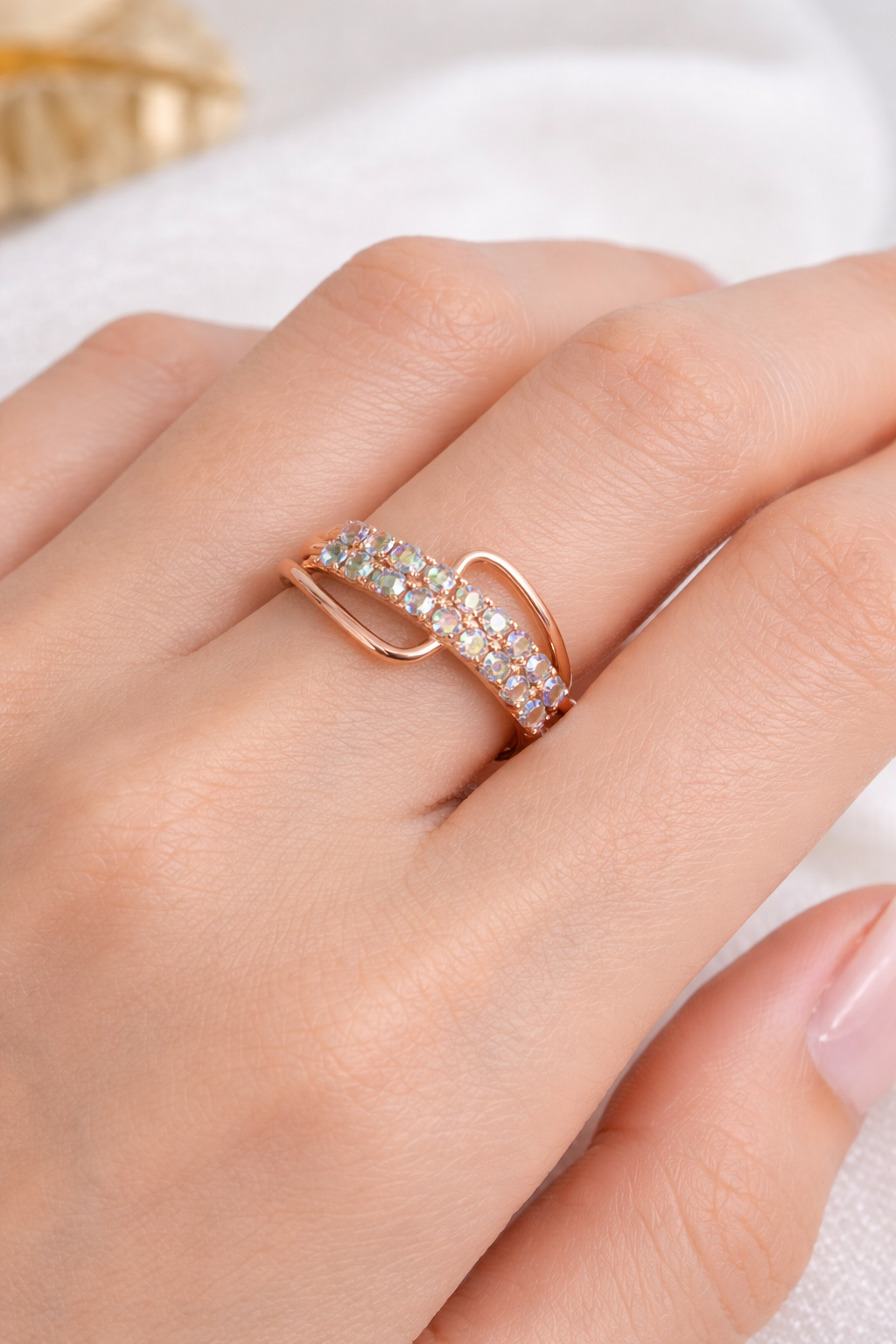 Rose Gold Crystal Designer Ring