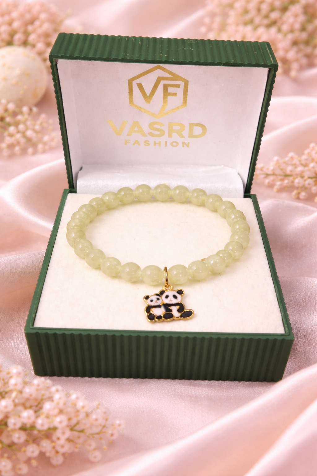 Light Green Beaded Bracelet with Panda Charm