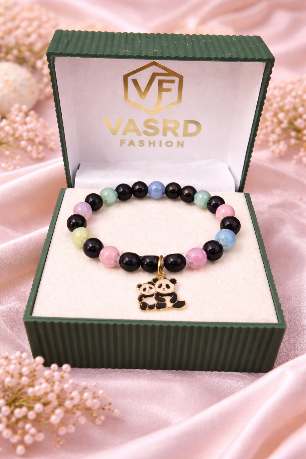 Cute Panda Charm Multicolor Beaded Bracelet for Women & Girls