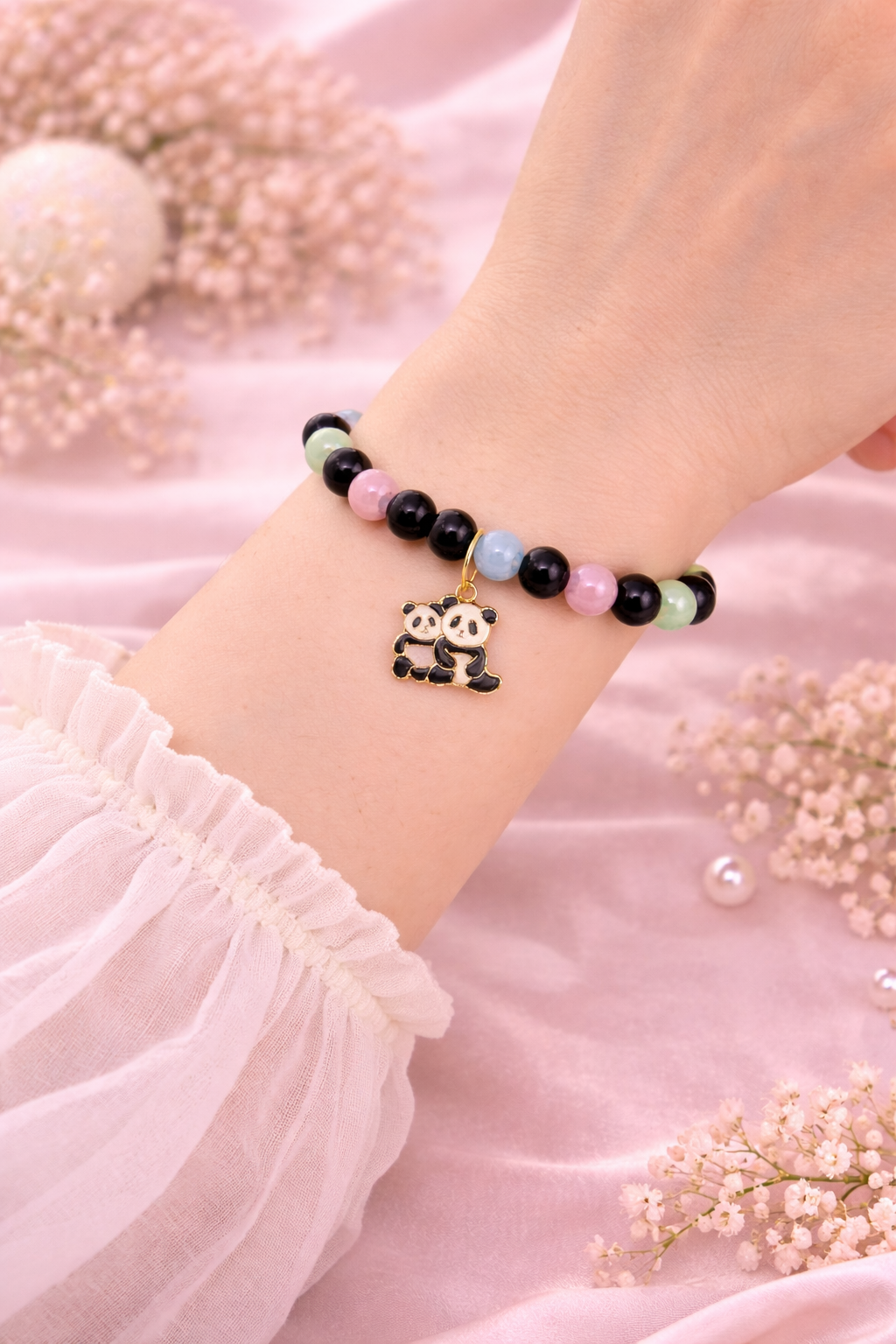 Cute Panda Charm Multicolor Beaded Bracelet for Women & Girls