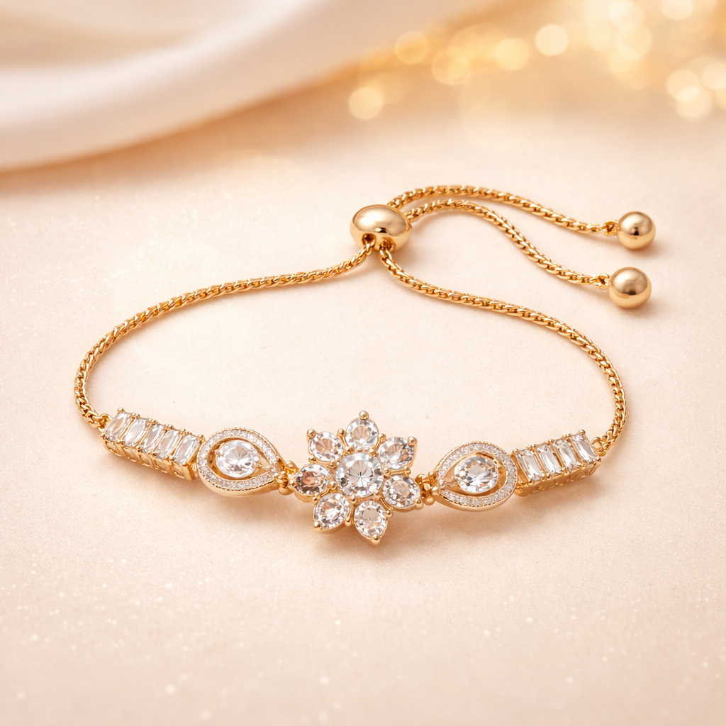 VASRD Fashion Gold-Plated Floral Crystal Bracelet with Adjustable Chain