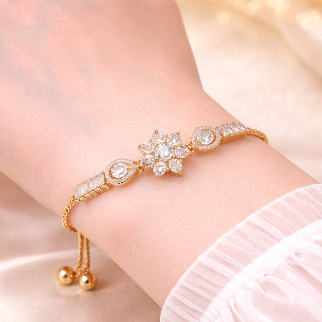 VASRD Fashion Gold-Plated Floral Crystal Bracelet with Adjustable Chain