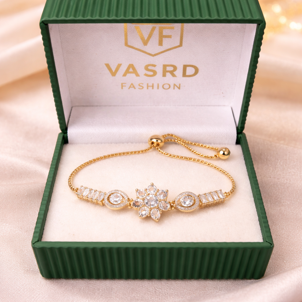 VASRD Fashion Gold-Plated Floral Crystal Bracelet with Adjustable Chain