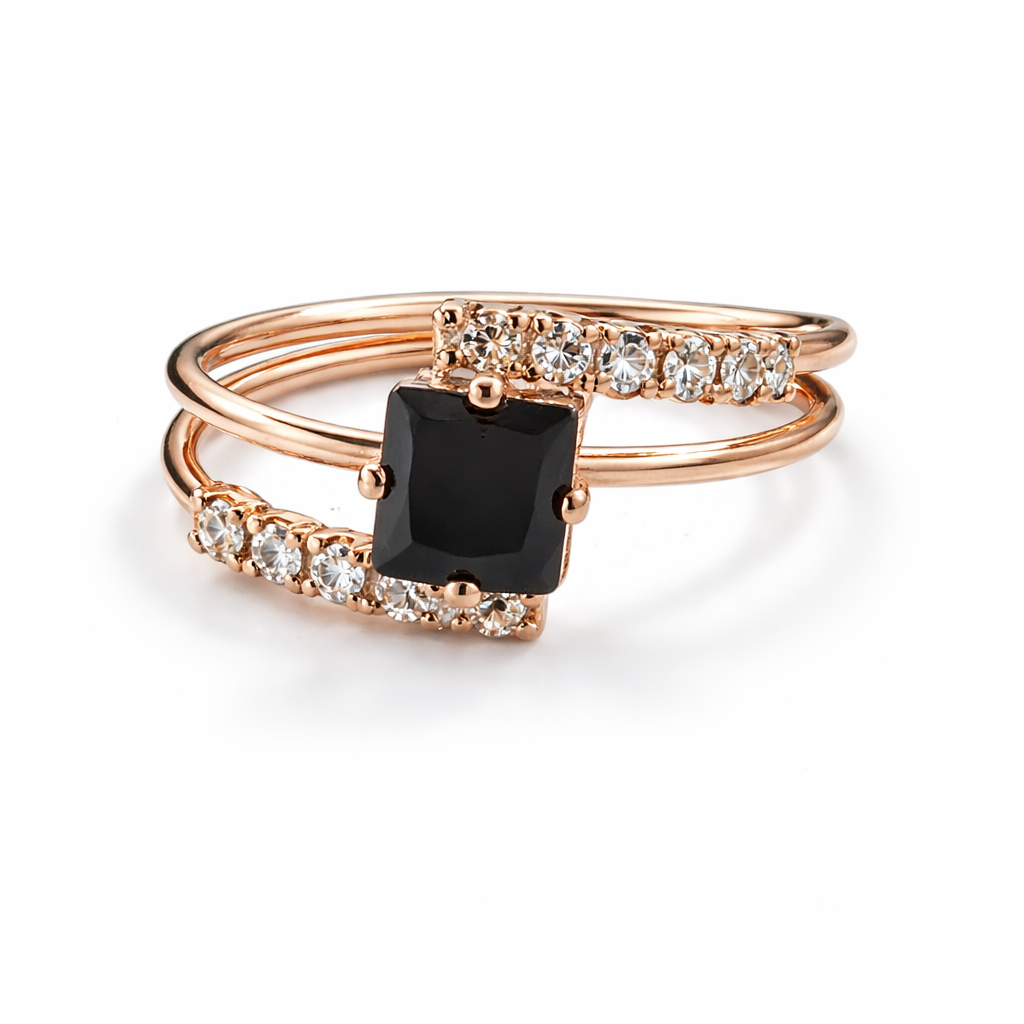 Elegant Square Stone Double Band Ring