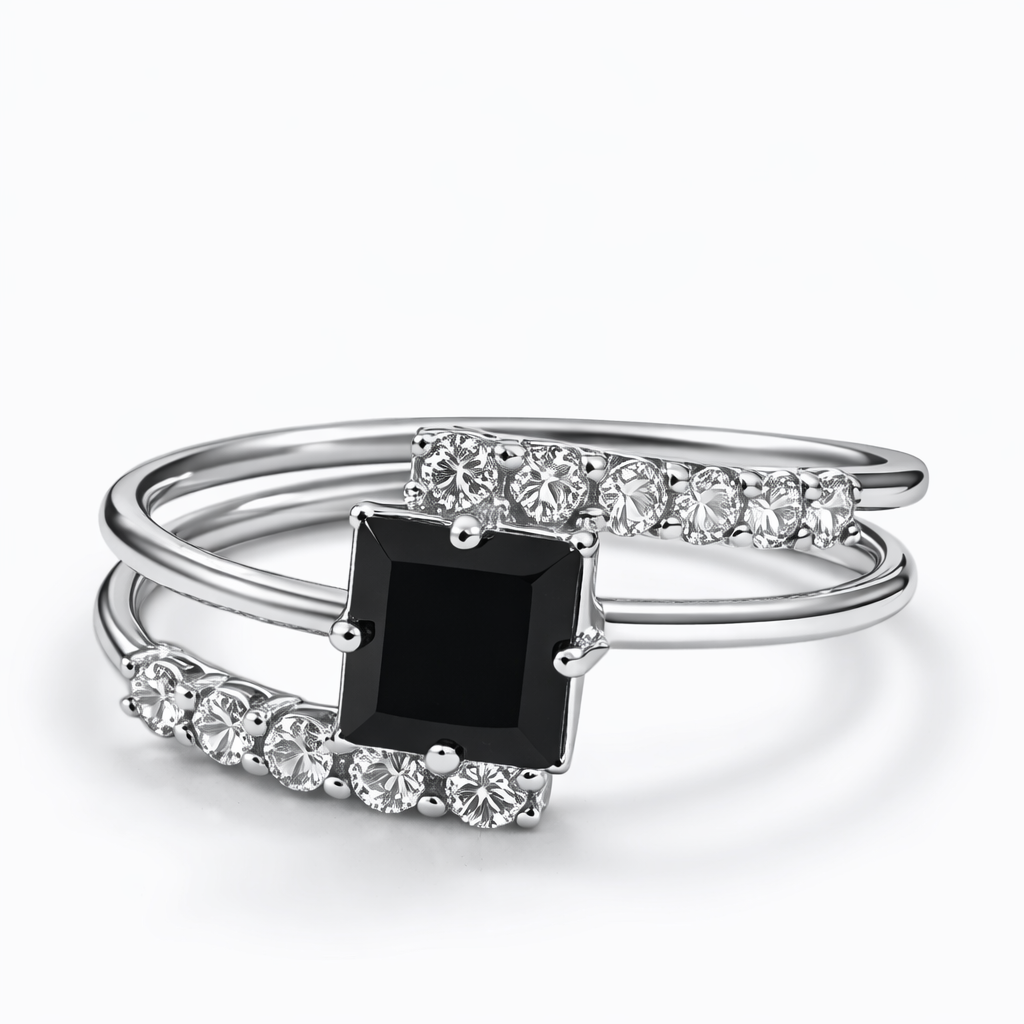 Elegant Square Stone Double Band Ring