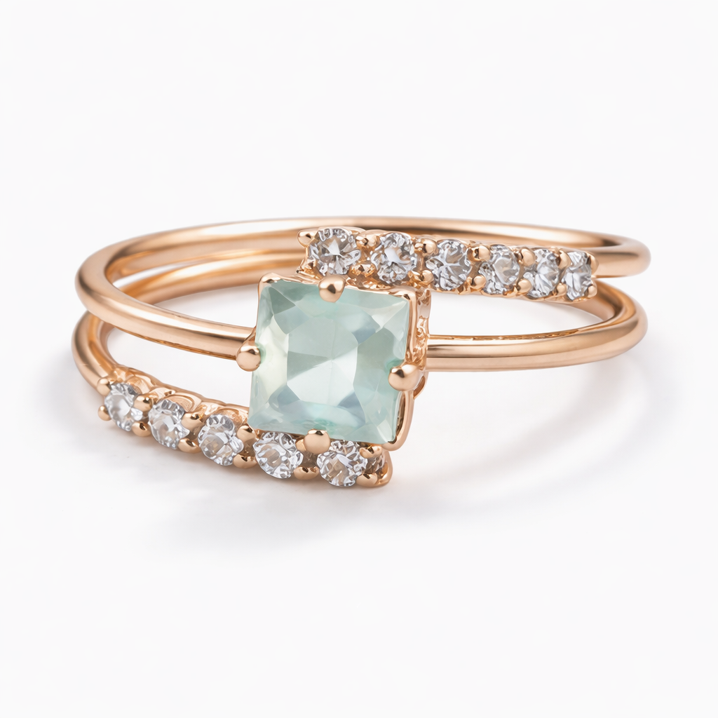 Elegant Square Stone Double Band Ring