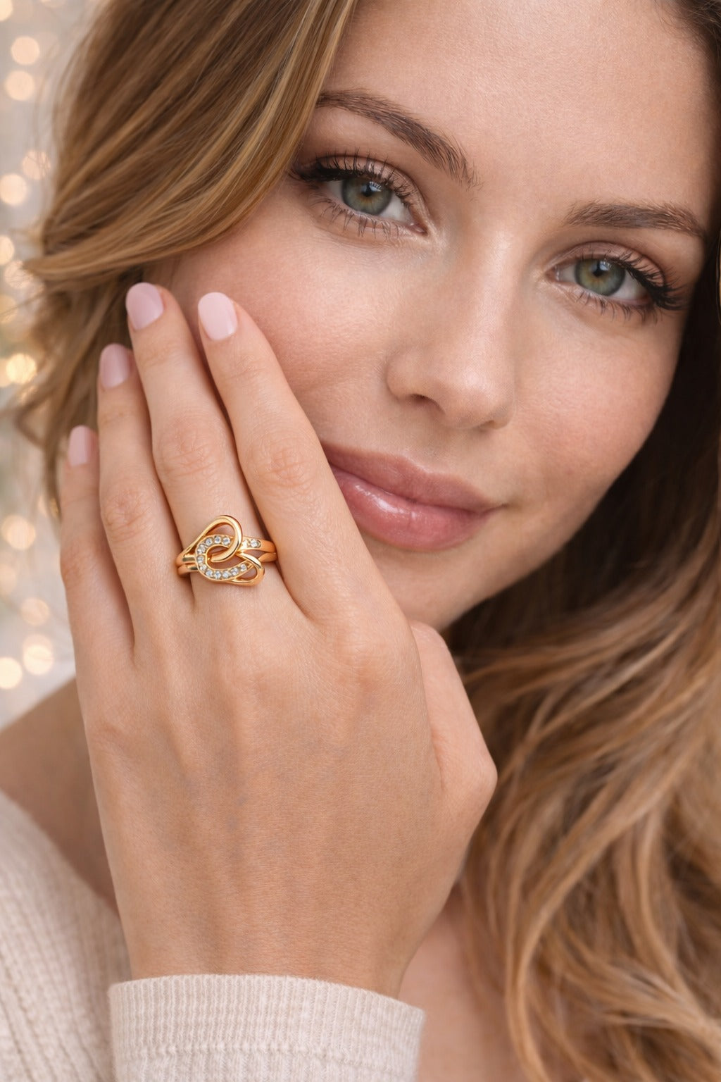 Heart Knot Gold Plated CZ Ring