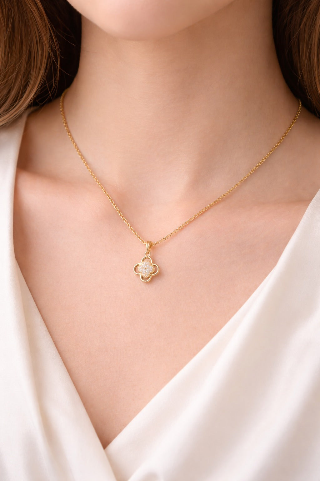 Minimal Floral Crystal Pendant Gold-Finish Necklace | Elegant Daily Wear Jewellery