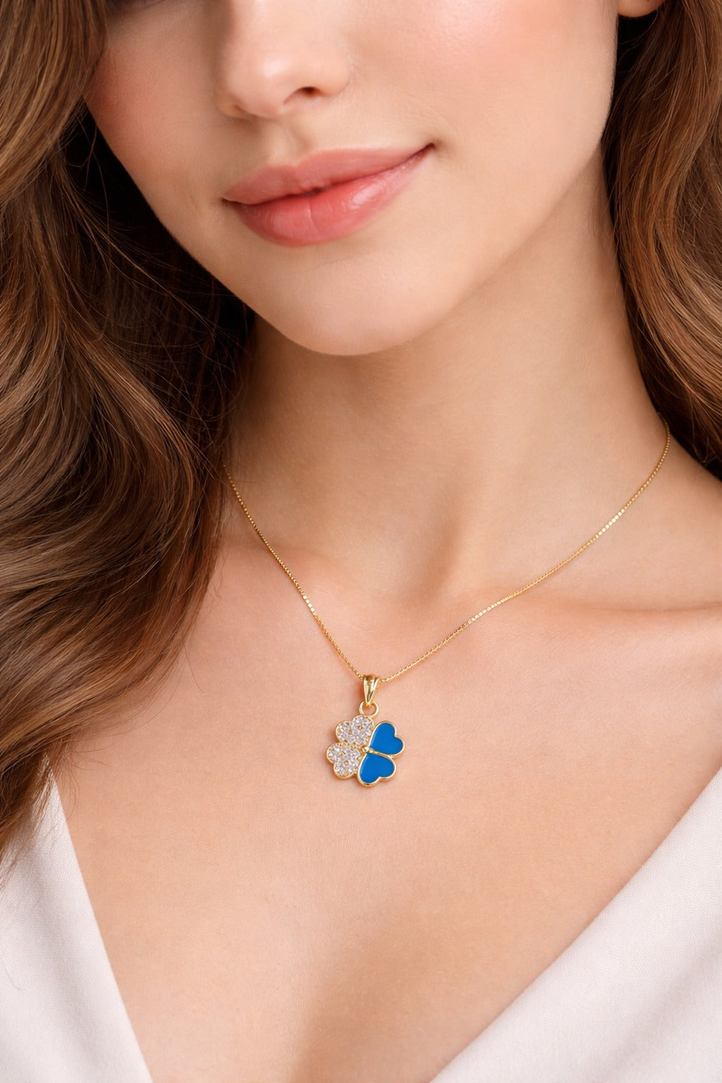 Gold-Plated Blue Clover Diamond-Style Pendant