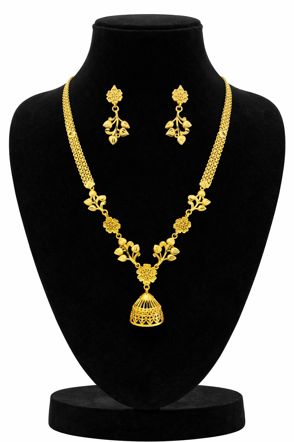 Heritage Bloom Jhumka Gold Necklace Set