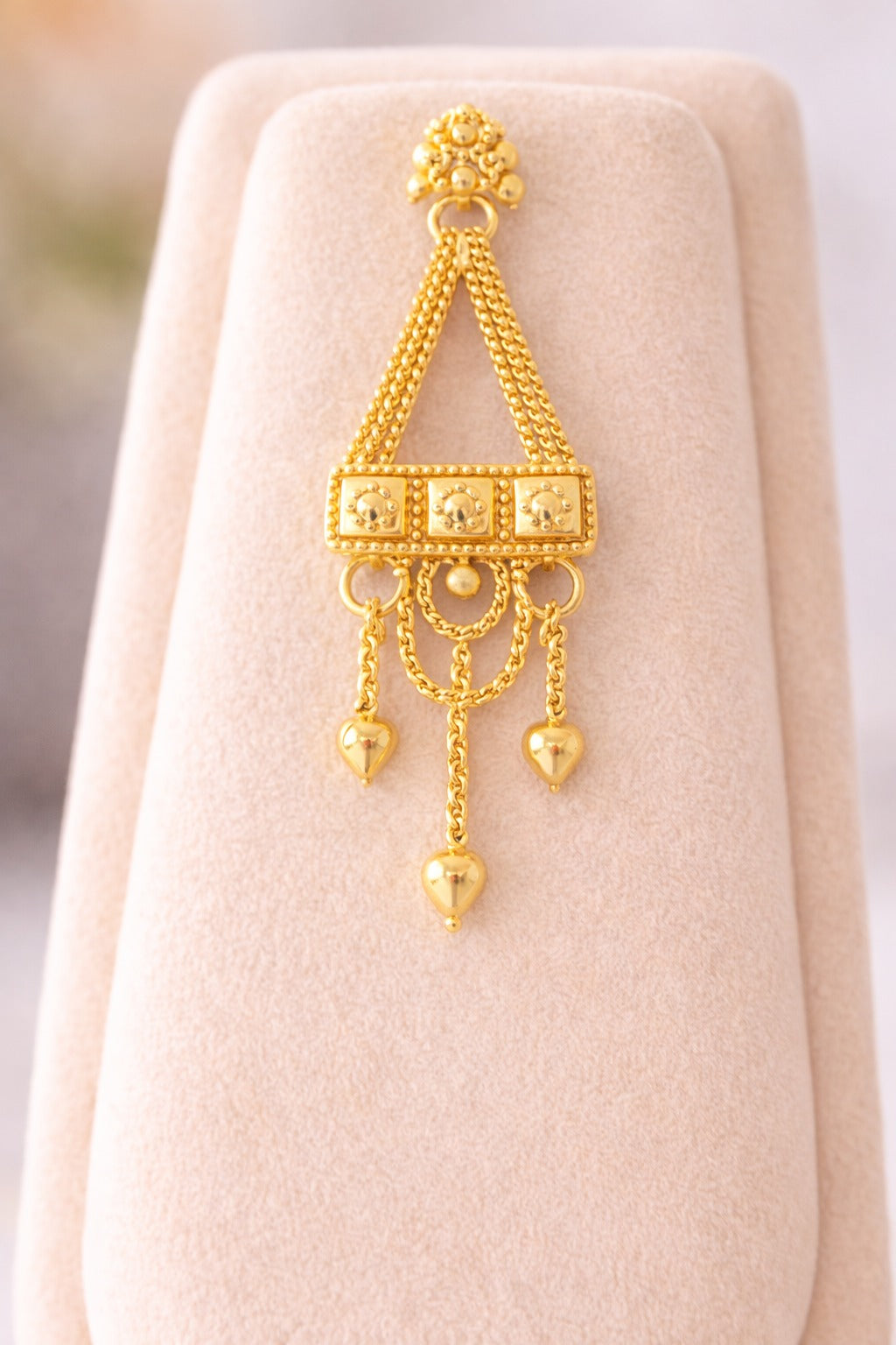 Regal Cascade Gold Necklace Set with Layered Dangling Charms & Matching Earrings