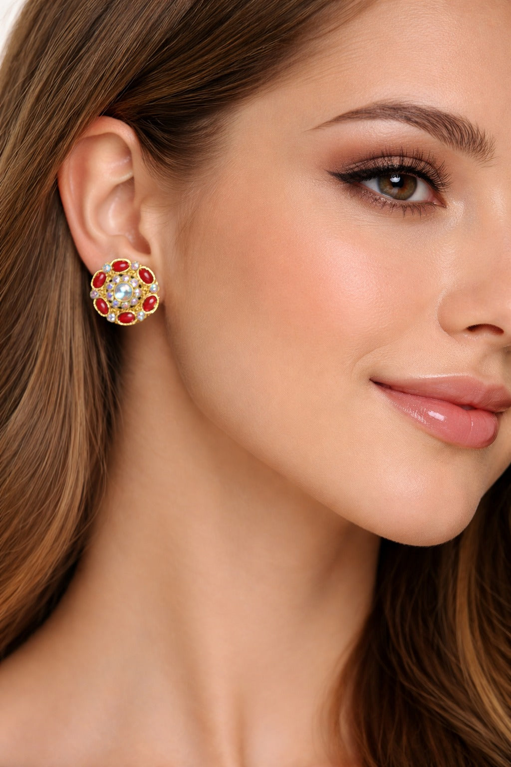 Royal Ruby Radiance Floral Stud Earrings