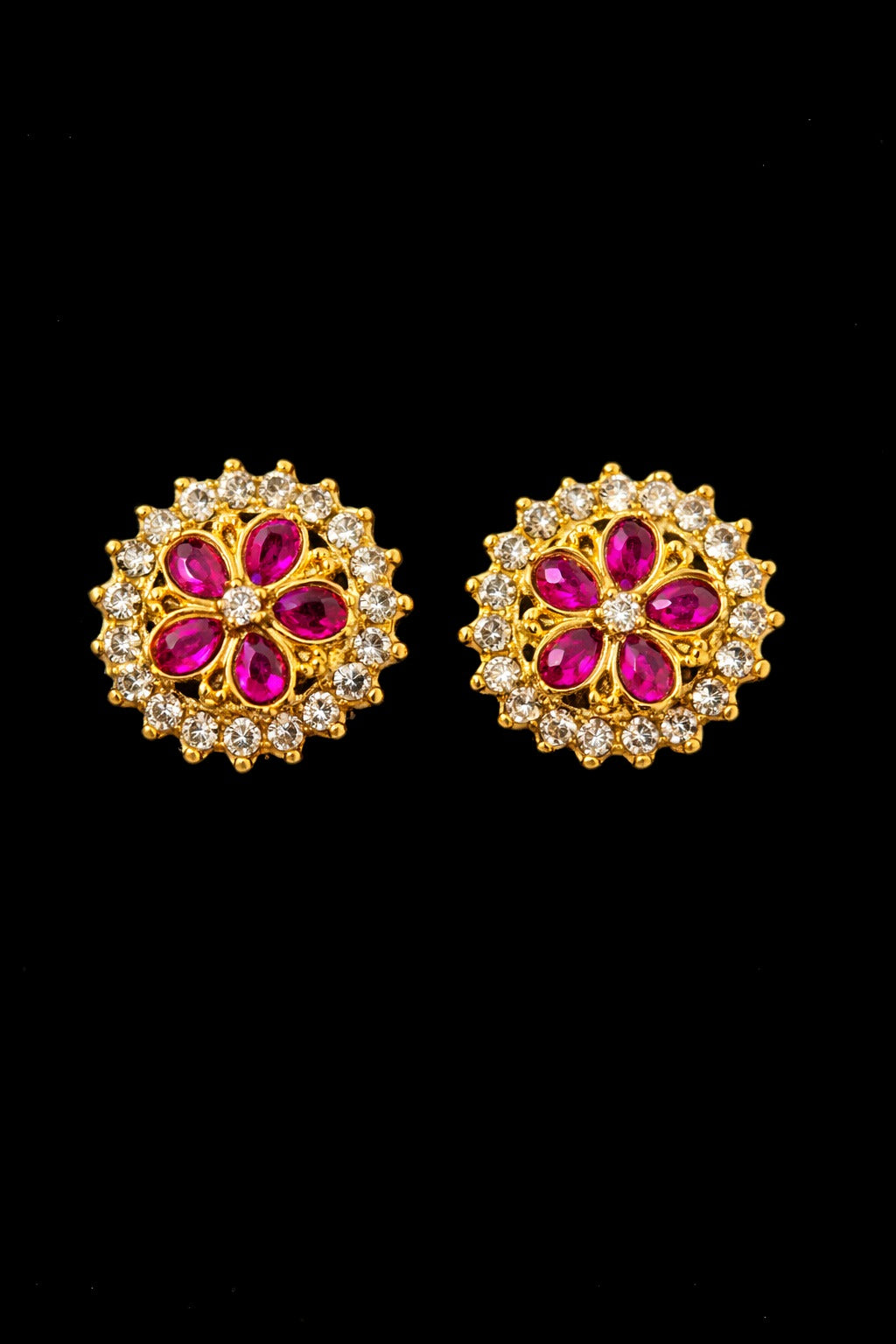 Ruby Bloom Crystal Floral Stud Earrings