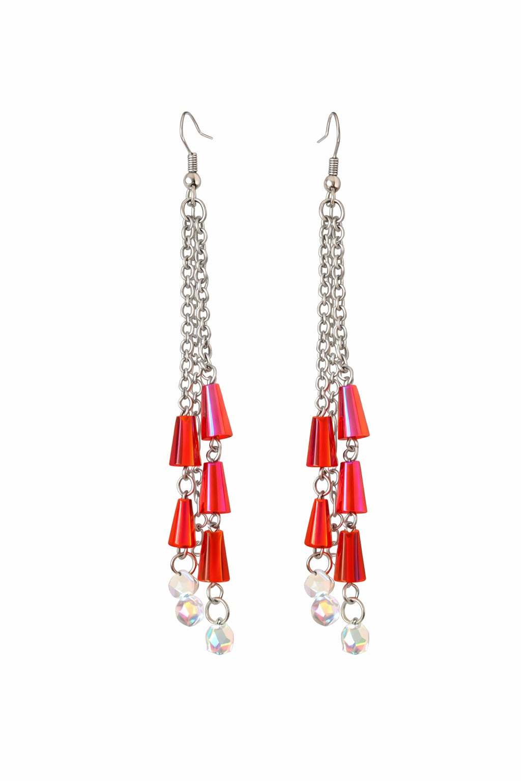 Red Crystal Tassel Chain Dangler Earrings