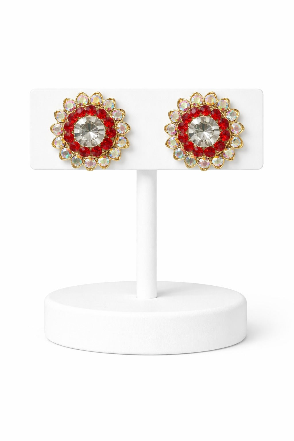 Radiant Scarlet Crystal Flower Stud Earrings
