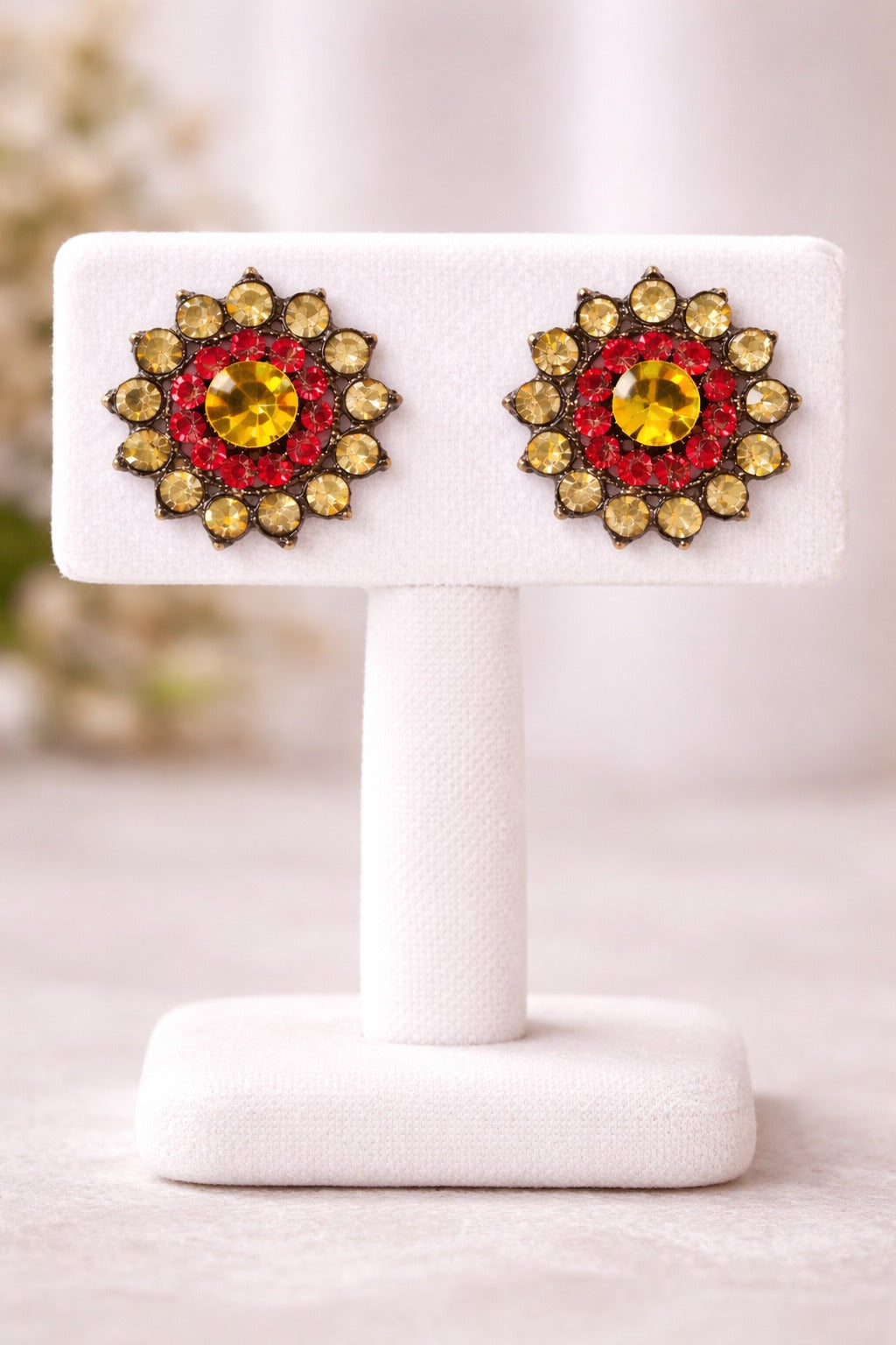 Royal Scarlet Sunburst Crystal Stud Earrings
