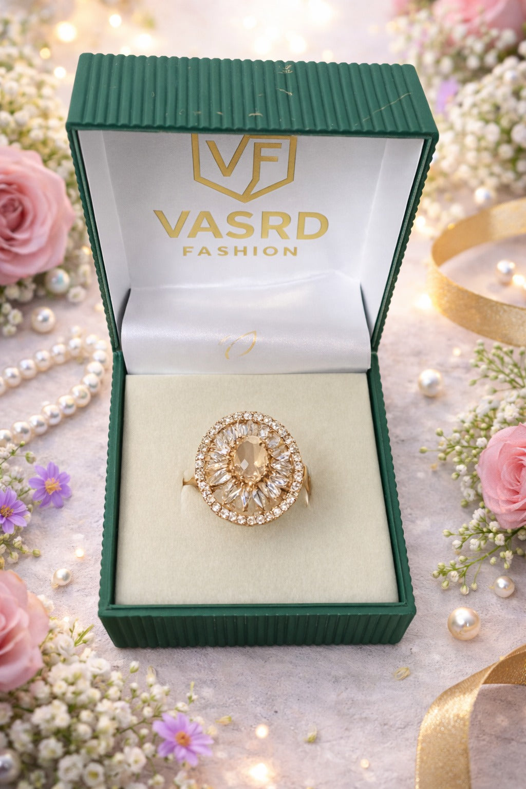 Champagne Halo Bloom Ring