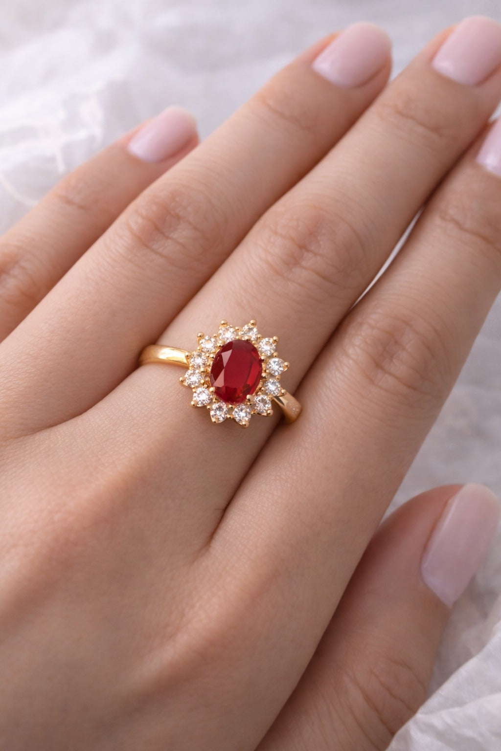 Royal Oval Ruby Halo Elegance Ring