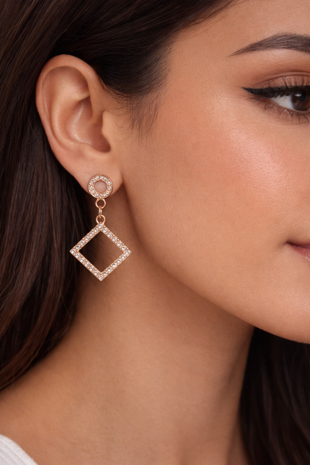 Rose Gold Diamond Square Drop Earrings
