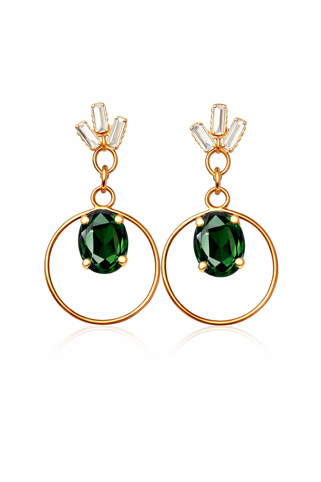 Emerald Green Crystal Halo Drop Earrings