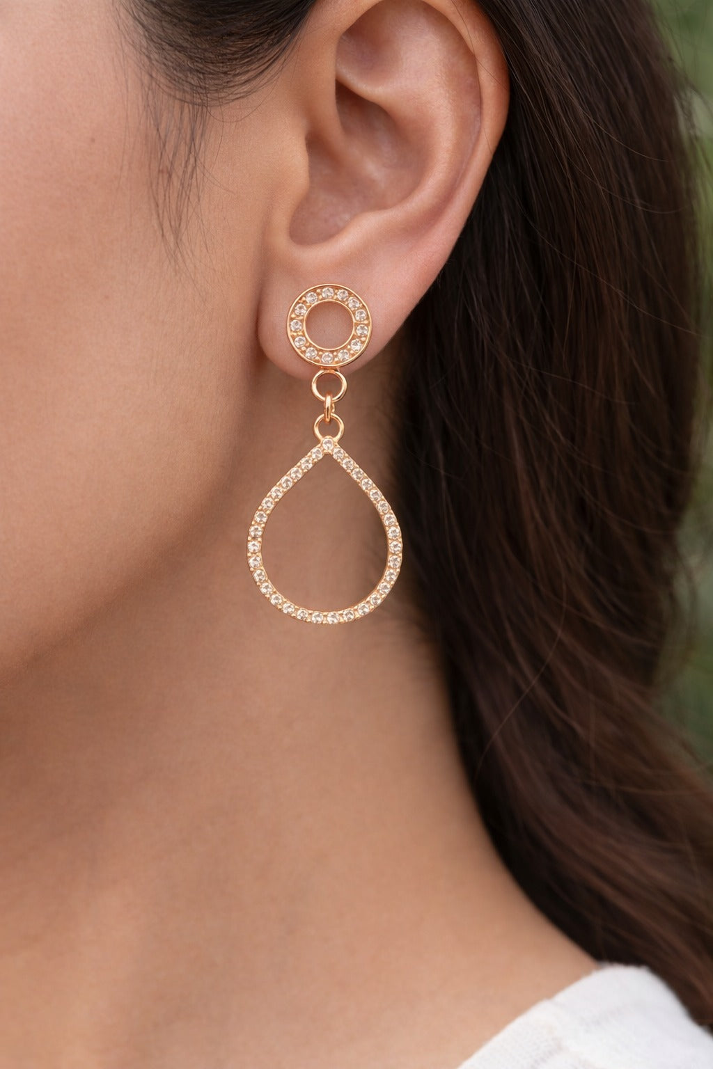 Radiant Rose Gold Halo Teardrop Earrings