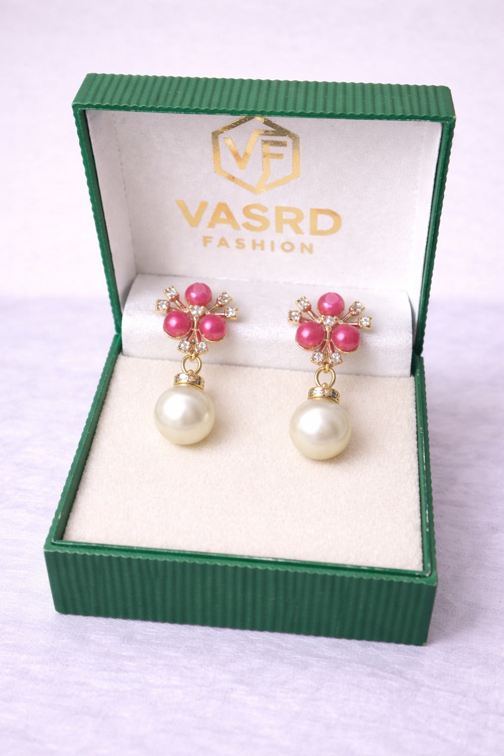 Elegant Pink Pearl Drop Earrings with Crystal Floral Stud