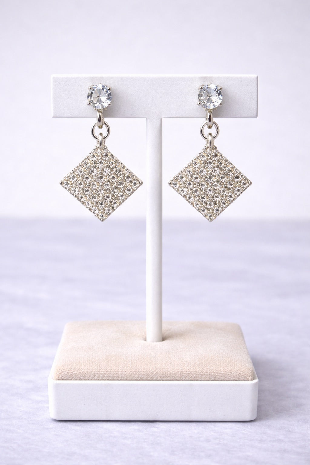 Sparkling Silver Crystal Square Drop Earrings